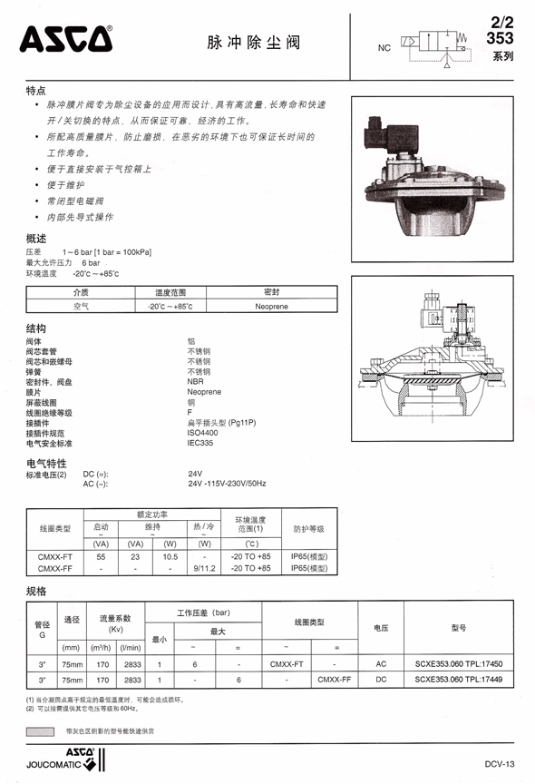 ASCO脈沖除塵閥